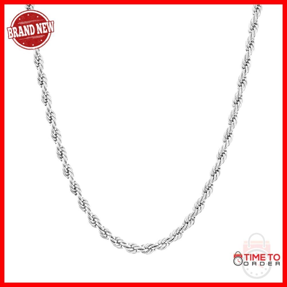 5mm Rope Chain Necklace, 22 Inch, Stainless Steel, Lobster Clasp